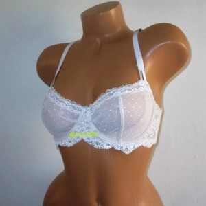 VICTORIA'S SECRET Dream Angels Unlined Push Up Bra 32DDD White Cream Dot lace